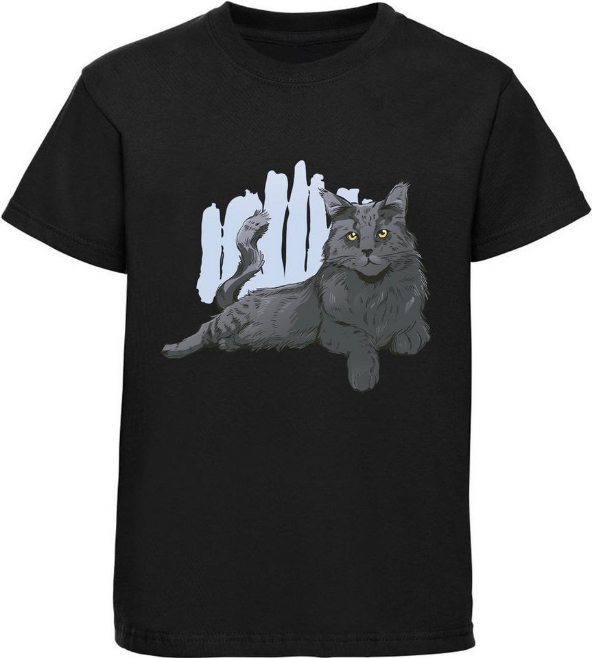 MyDesign24 Print-Shirt bedrucktes Mädchen T-Shirt mit liegender schwarzer Katze 100% Baumwolle mit Katzen Aufdruck, weiß, schwarz, rot, rosa, i108 von MyDesign24