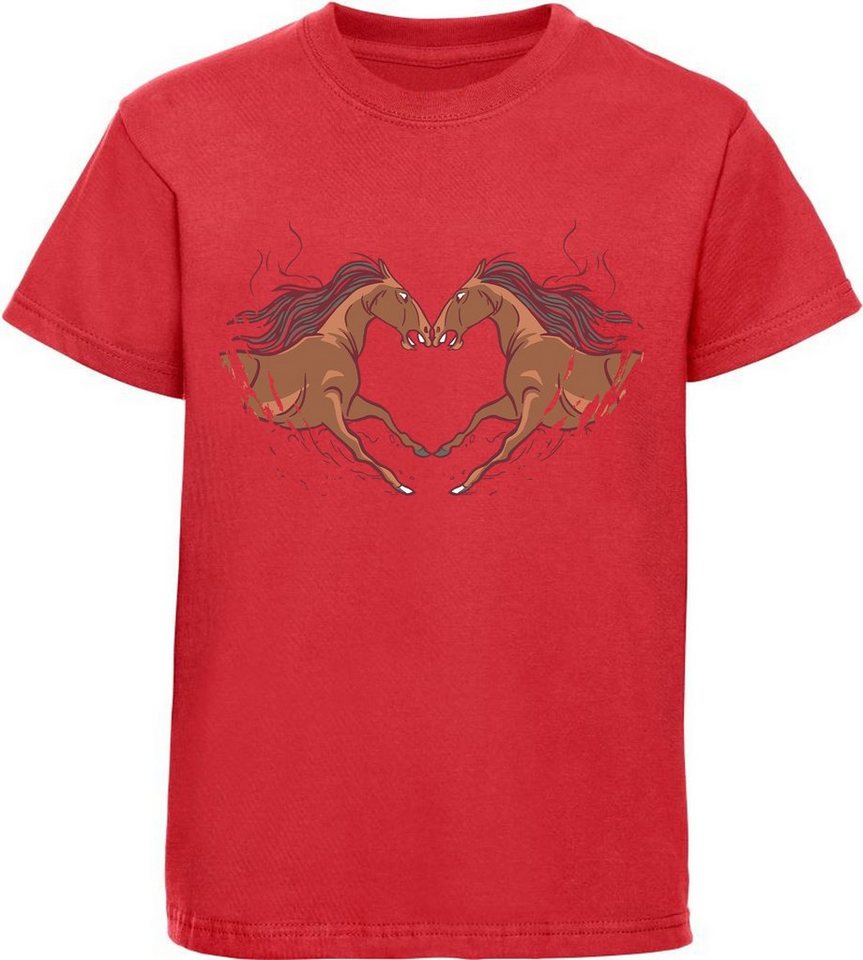 MyDesign24 Print-Shirt bedrucktes Mädchen T-Shirt zwei Pferde die ein Herz ergeben Baumwollshirt mit Aufdruck, weiß, schwarz, rot, rosa, i134 von MyDesign24
