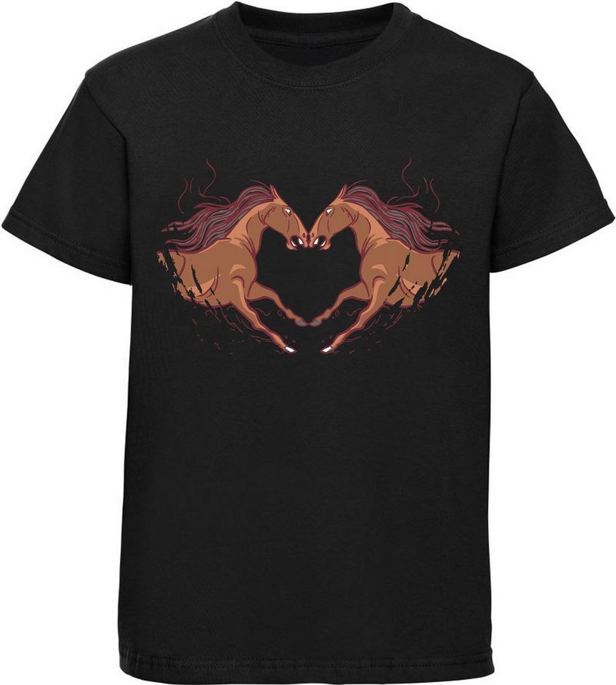 MyDesign24 Print-Shirt bedrucktes Mädchen T-Shirt zwei Pferde die ein Herz ergeben Baumwollshirt mit Aufdruck, weiß, schwarz, rot, rosa, i134 von MyDesign24