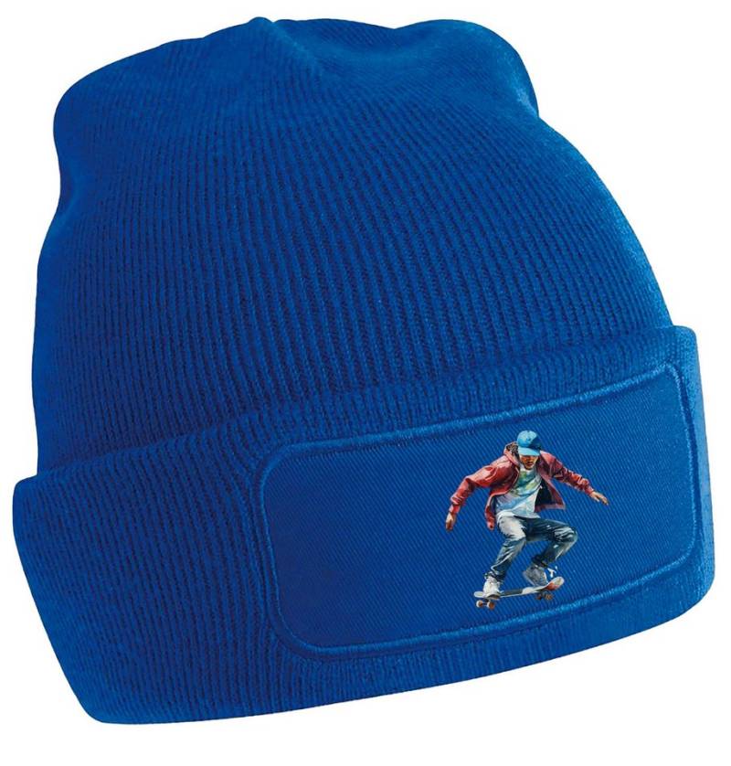 MyDesign24 Strickmütze - Beanie mit springendem Skateboarder Print Coole Skater Mütze i554 von MyDesign24