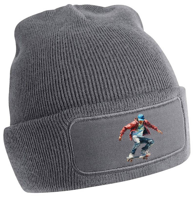 MyDesign24 Strickmütze - Beanie mit springendem Skateboarder Print Coole Skater Mütze i554 von MyDesign24