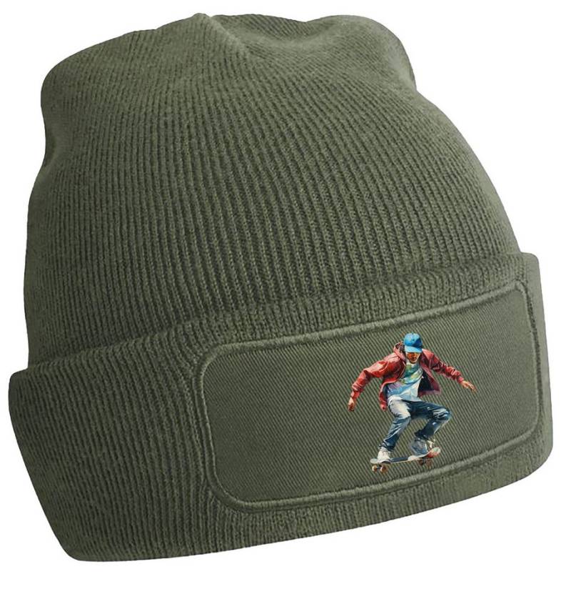 MyDesign24 Strickmütze - Beanie mit springendem Skateboarder Print Coole Skater Mütze i554 von MyDesign24