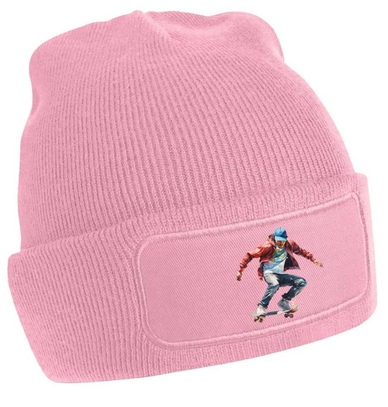 MyDesign24 Strickmütze - Beanie mit springendem Skateboarder Print Coole Skater Mütze i554 von MyDesign24