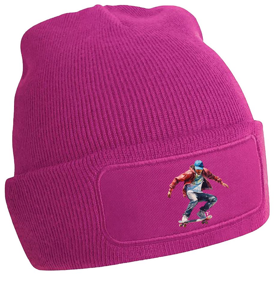 MyDesign24 Strickmütze - Beanie mit springendem Skateboarder Print Coole Skater Mütze i554 von MyDesign24
