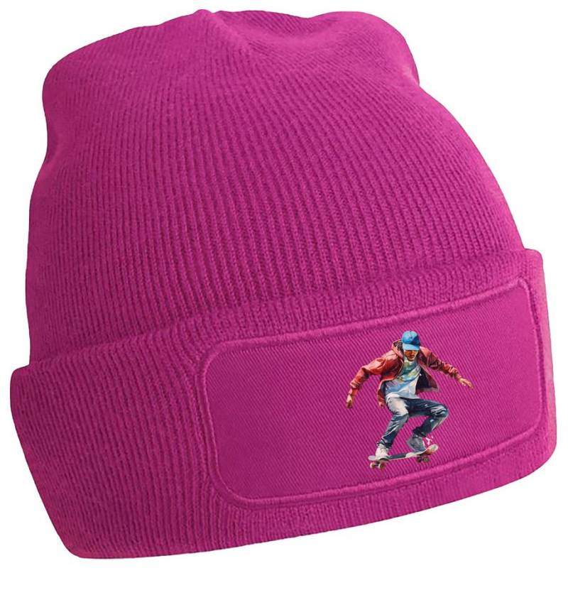 MyDesign24 Strickmütze - Beanie mit springendem Skateboarder Print Coole Skater Mütze i554 von MyDesign24