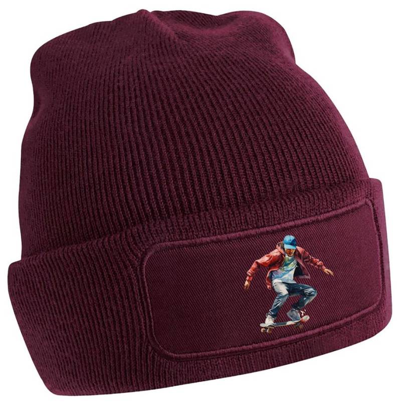 MyDesign24 Strickmütze - Beanie mit springendem Skateboarder Print Coole Skater Mütze i554 von MyDesign24