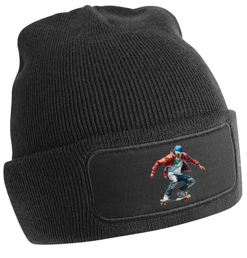 MyDesign24 Strickmütze - Beanie mit springendem Skateboarder Print Coole Skater Mütze i554 von MyDesign24