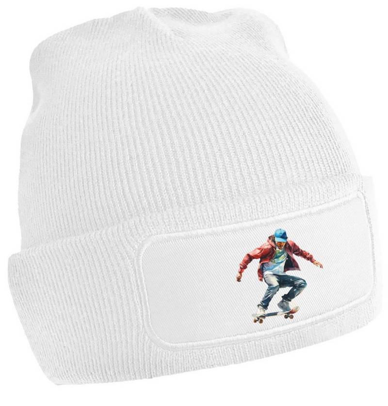 MyDesign24 Strickmütze - Beanie mit springendem Skateboarder Print Coole Skater Mütze i554 von MyDesign24
