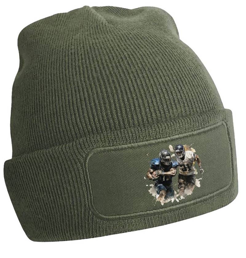 MyDesign24 Strickmütze für kalte Tage - Beanie mit 2 Footballern Print Coole American Football Mütze Wintermütze i504 von MyDesign24