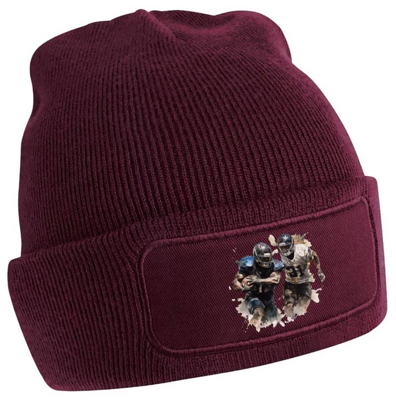 MyDesign24 Strickmütze für kalte Tage - Beanie mit 2 Footballern Print Coole American Football Mütze Wintermütze i504 von MyDesign24