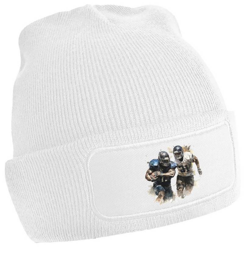 MyDesign24 Strickmütze für kalte Tage - Beanie mit 2 Footballern Print Coole American Football Mütze Wintermütze i504 von MyDesign24
