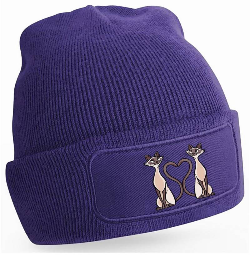 MyDesign24 Strickmütze für kalte Tage - Beanie mit 2 verliebten Katzen Print Modische Katzen Mütze Wintermütze i115 von MyDesign24