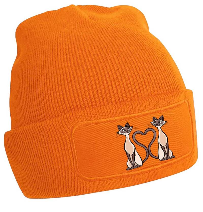 MyDesign24 Strickmütze für kalte Tage - Beanie mit 2 verliebten Katzen Print Modische Katzen Mütze Wintermütze i115 von MyDesign24
