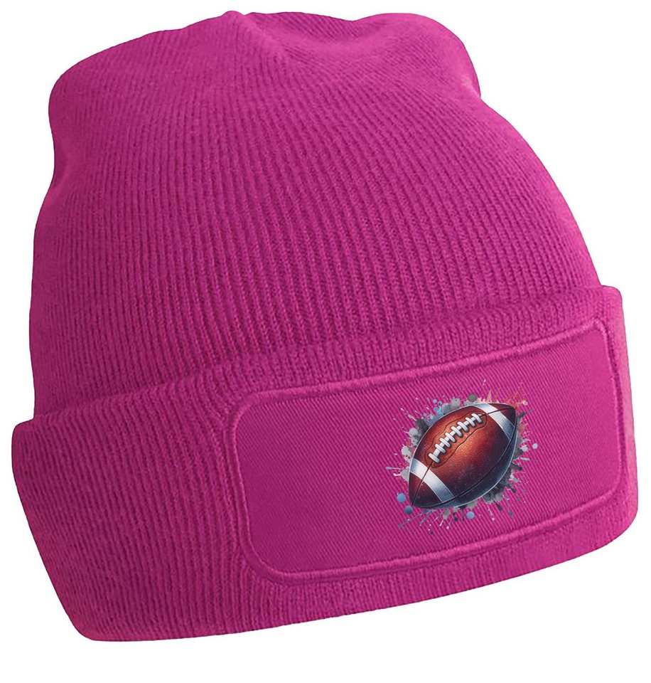 MyDesign24 Strickmütze für kalte Tage - Beanie mit American Football Print Coole Football Mütze Wintermütze i501 von MyDesign24