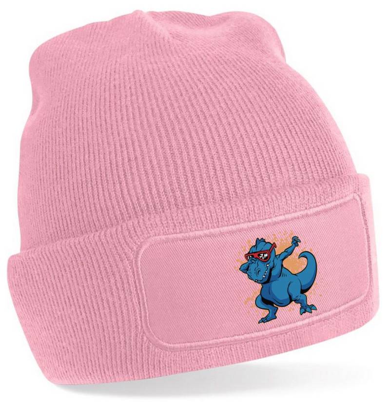 MyDesign24 Strickmütze für kalte Tage - Beanie mit Dab tanzendem Dino Print Coole Dino Mütze Wintermütze i49 von MyDesign24