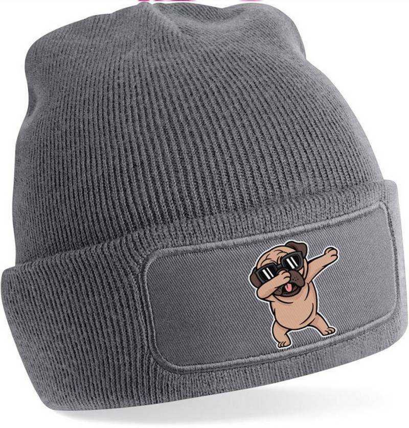 MyDesign24 Strickmütze für kalte Tage - Beanie mit Dab tanzender Hund Print Coole Hunde Mütze Wintermütze i238 von MyDesign24
