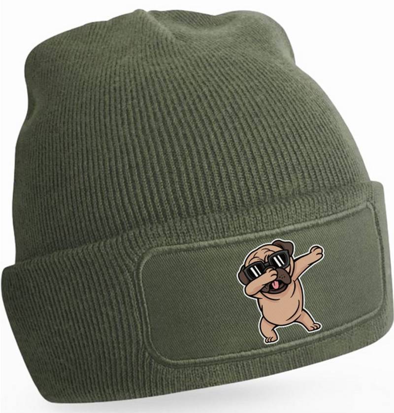MyDesign24 Strickmütze für kalte Tage - Beanie mit Dab tanzender Hund Print Coole Hunde Mütze Wintermütze i238 von MyDesign24