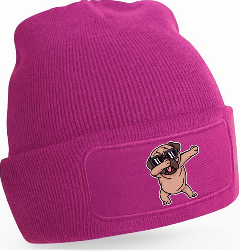 MyDesign24 Strickmütze für kalte Tage - Beanie mit Dab tanzender Hund Print Coole Hunde Mütze Wintermütze i238 von MyDesign24