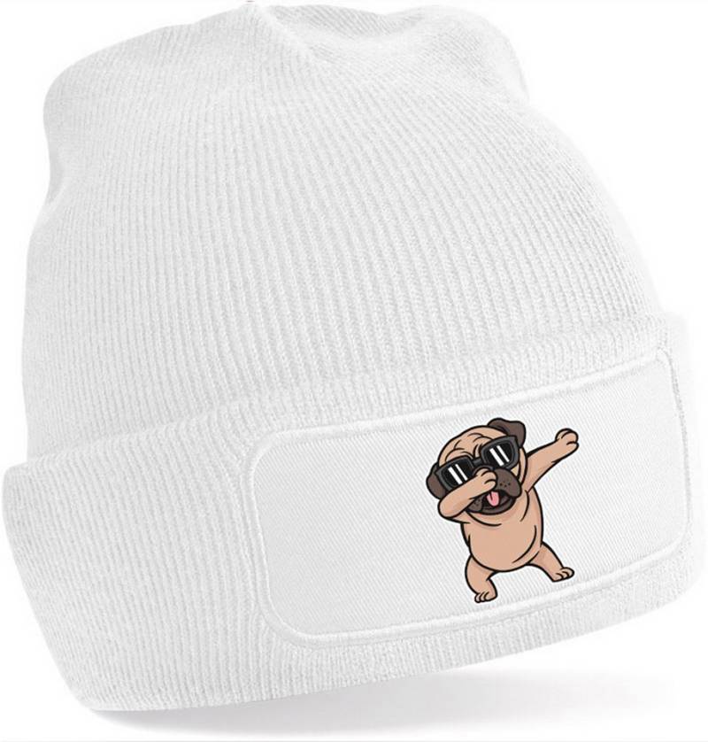 MyDesign24 Strickmütze für kalte Tage - Beanie mit Dab tanzender Hund Print Coole Hunde Mütze Wintermütze i238 von MyDesign24