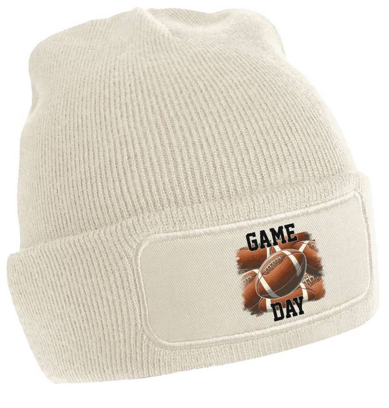 MyDesign24 Strickmütze für kalte Tage - Beanie mit Football Game Day Print Coole American Football Mütze Wintermütze i511 von MyDesign24