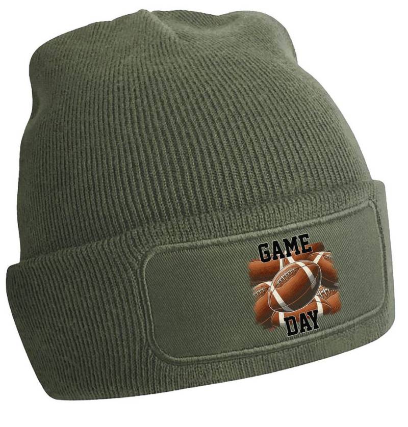 MyDesign24 Strickmütze für kalte Tage - Beanie mit Football Game Day Print Coole American Football Mütze Wintermütze i511 von MyDesign24