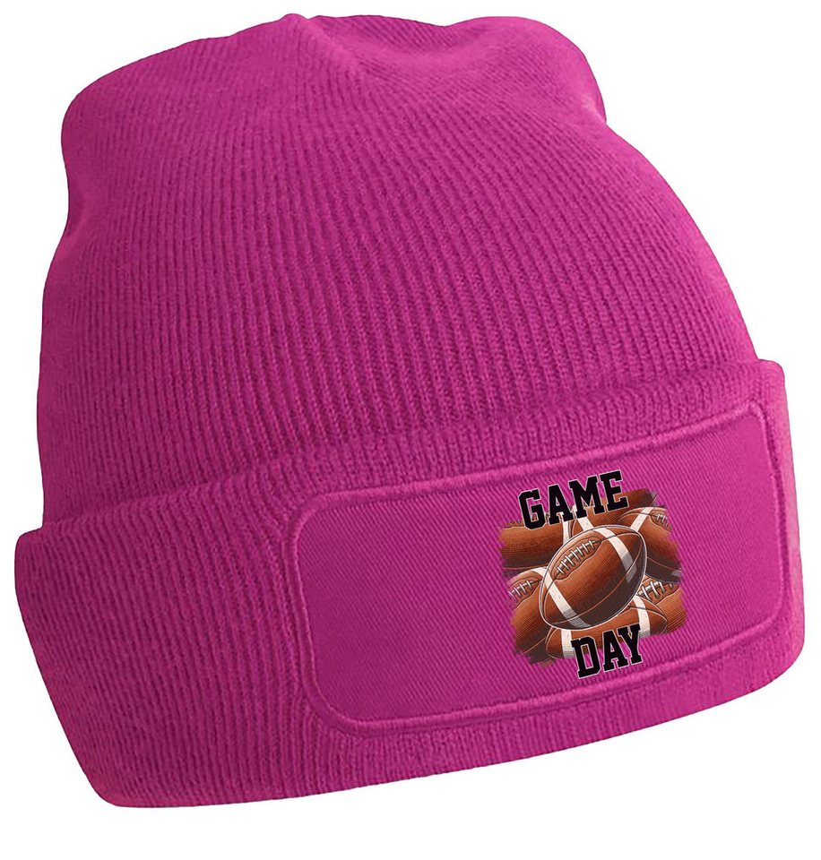 MyDesign24 Strickmütze für kalte Tage - Beanie mit Football Game Day Print Coole American Football Mütze Wintermütze i511 von MyDesign24