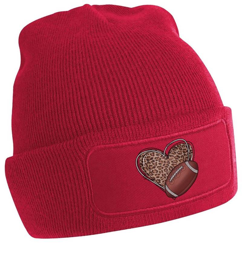 MyDesign24 Strickmütze für kalte Tage - Beanie mit Herz mit Football Print Coole Football Herz Mütze Wintermütze i490 von MyDesign24