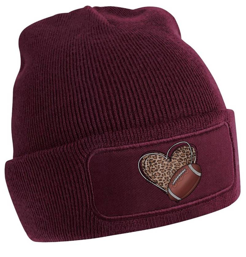 MyDesign24 Strickmütze für kalte Tage - Beanie mit Herz mit Football Print Coole Football Herz Mütze Wintermütze i490 von MyDesign24