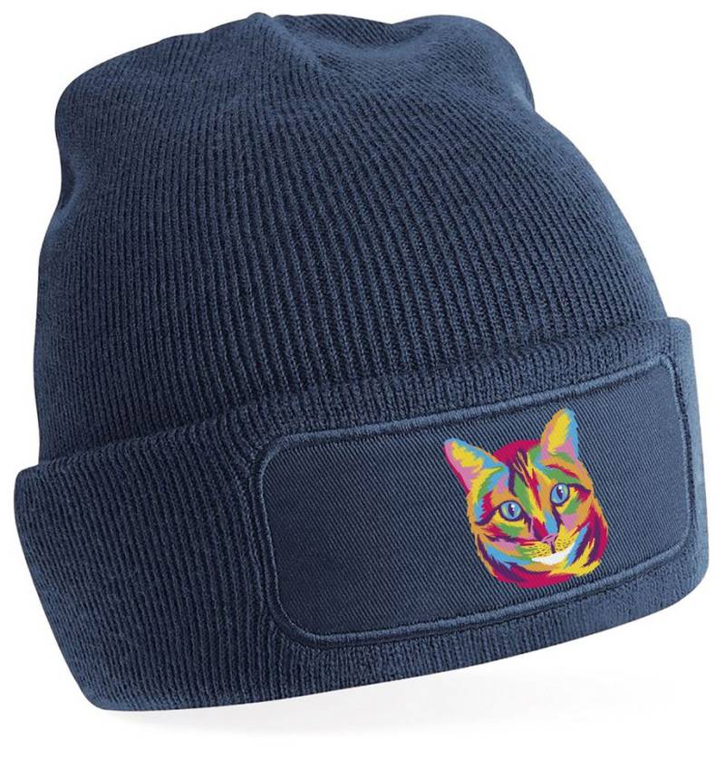 MyDesign24 Strickmütze für kalte Tage - Beanie mit Katze in Ölfarben Print Coole Katzen Mütze Wintermütze i125 von MyDesign24