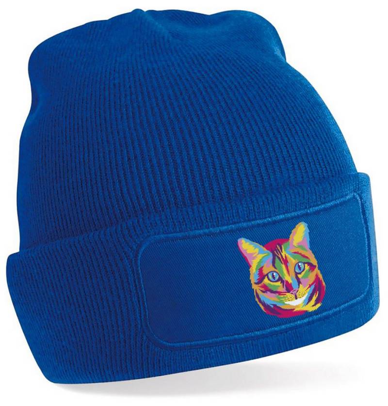 MyDesign24 Strickmütze für kalte Tage - Beanie mit Katze in Ölfarben Print Coole Katzen Mütze Wintermütze i125 von MyDesign24