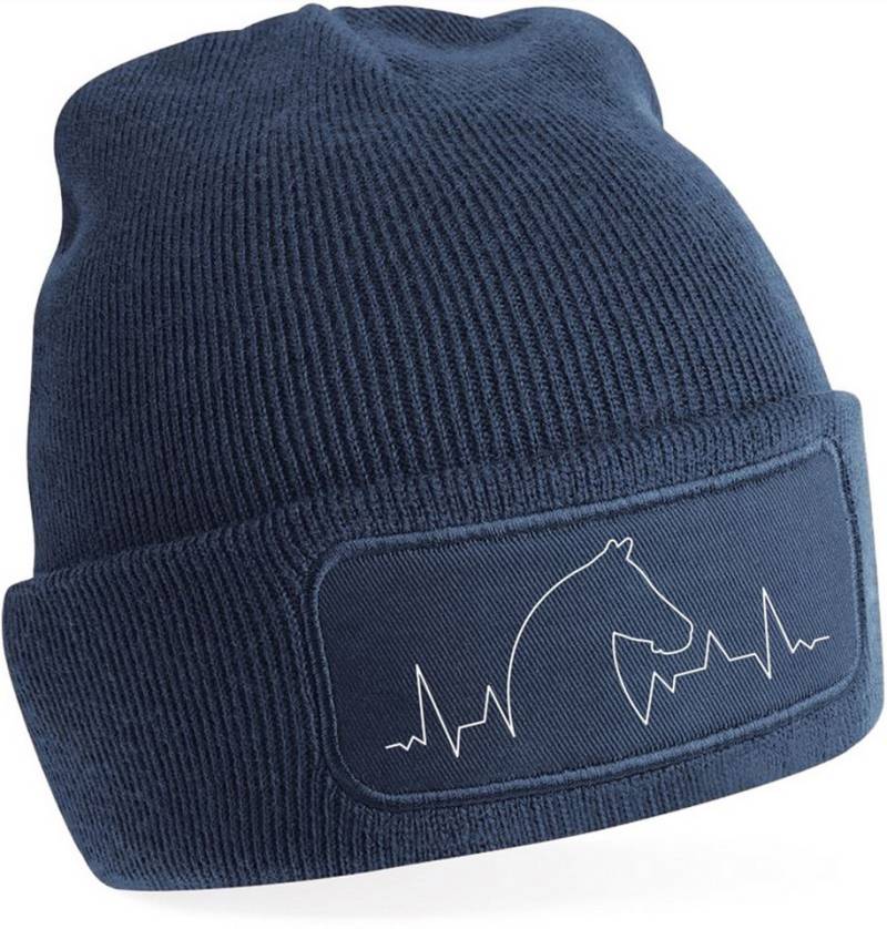 MyDesign24 Strickmütze für kalte Tage - Beanie mit Pferd in Herzschlag Print Pferde Mütze Wintermütze für Männer, Frauen, Jungen und Mädchen i154 von MyDesign24
