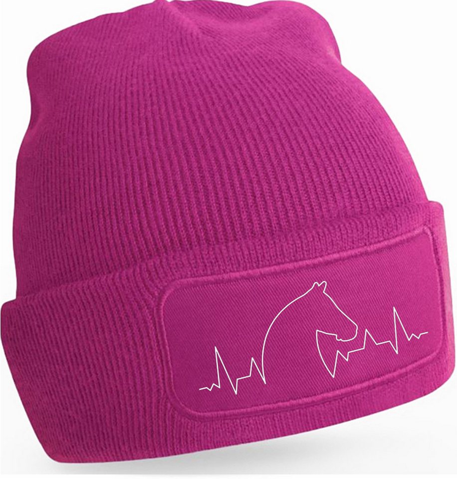 MyDesign24 Strickmütze für kalte Tage - Beanie mit Pferd in Herzschlag Print Pferde Mütze Wintermütze für Männer, Frauen, Jungen und Mädchen i154 von MyDesign24