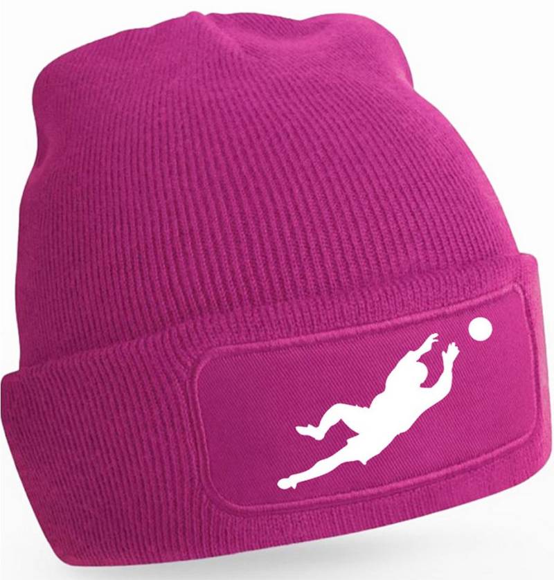MyDesign24 Strickmütze für kalte Tage - Beanie mit Torwart Silhouetten Fussball Print Fußball Mütze Wintermütze für Männer, Frauen, Jungen und Mädchen i464 von MyDesign24