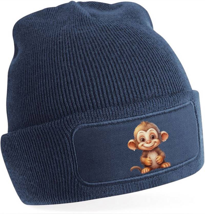 MyDesign24 Strickmütze für kalte Tage - Beanie mit Umschlag und Affen Print Coole Affen Mütze Wintermütze i263 von MyDesign24