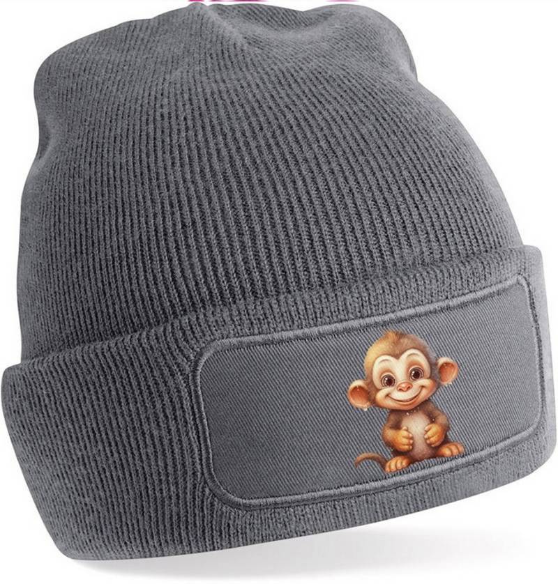 MyDesign24 Strickmütze für kalte Tage - Beanie mit Umschlag und Affen Print Coole Affen Mütze Wintermütze i263 von MyDesign24