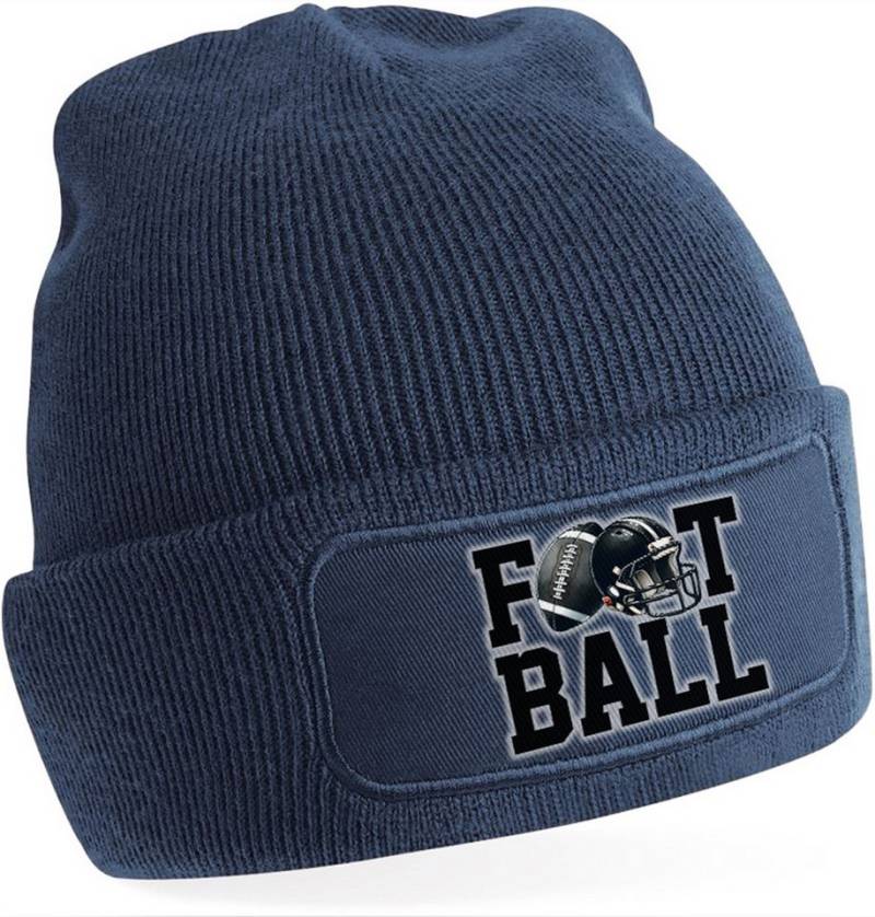 MyDesign24 Strickmütze für kalte Tage - Beanie mit Umschlag und American Football Print Football Mütze Wintermütze für Männer, Frauen, Jungen und Mädchen i509 von MyDesign24