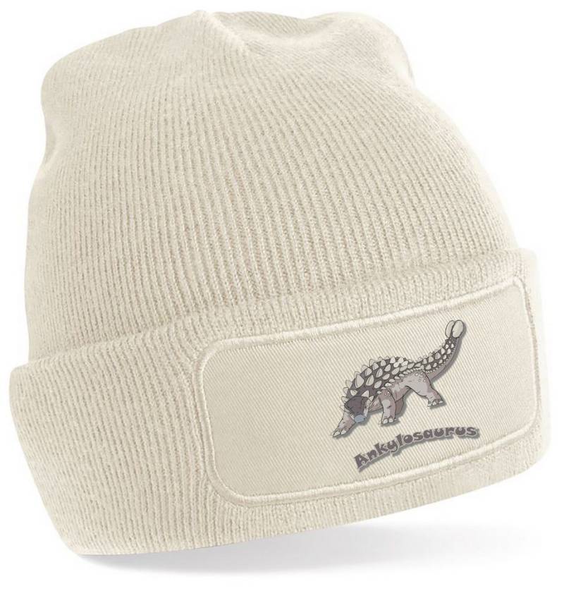 MyDesign24 Strickmütze für kalte Tage - Beanie mit Umschlag und Ankylosaurus Print Coole Dino Mütze Wintermütze i63 von MyDesign24