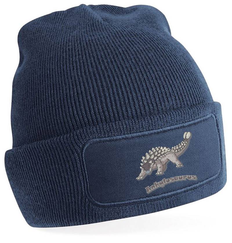 MyDesign24 Strickmütze für kalte Tage - Beanie mit Umschlag und Ankylosaurus Print Coole Dino Mütze Wintermütze i63 von MyDesign24