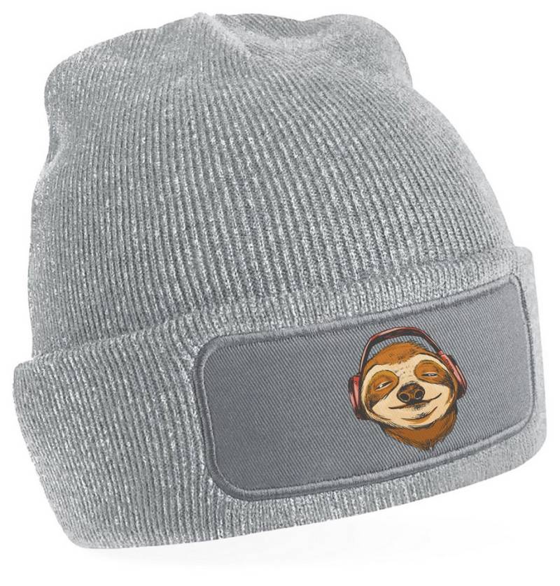 MyDesign24 Strickmütze für kalte Tage - Beanie mit Umschlag und Faultier Print Coole Wildtier Mütze Wintermütze i370 von MyDesign24