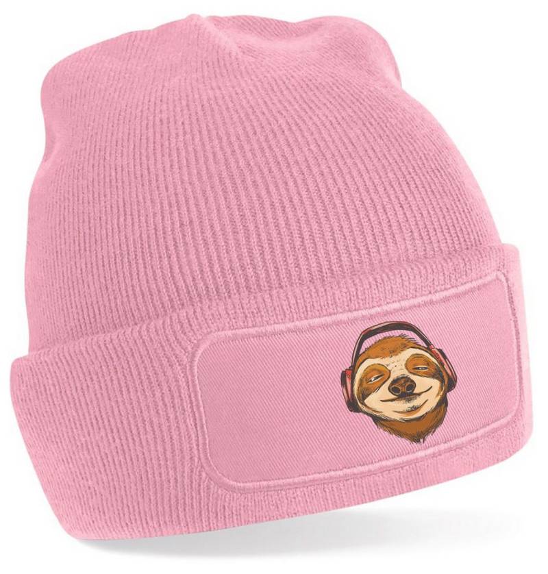 MyDesign24 Strickmütze für kalte Tage - Beanie mit Umschlag und Faultier Print Coole Wildtier Mütze Wintermütze i370 von MyDesign24