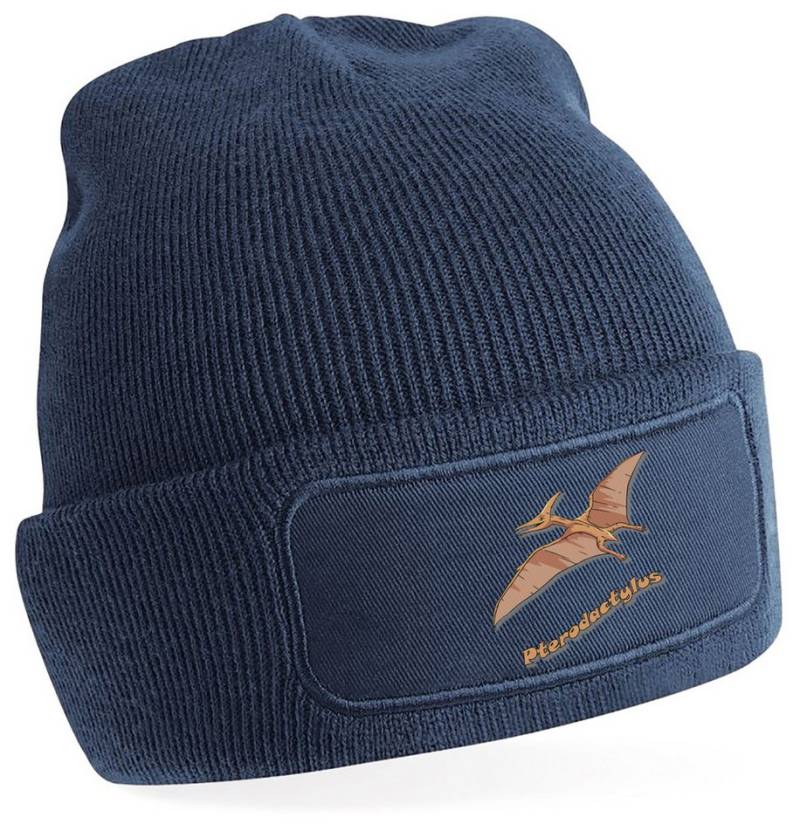 MyDesign24 Strickmütze für kalte Tage - Beanie mit Umschlag und Flugsaurier Print Coole Dino Mütze Wintermütze i55 von MyDesign24
