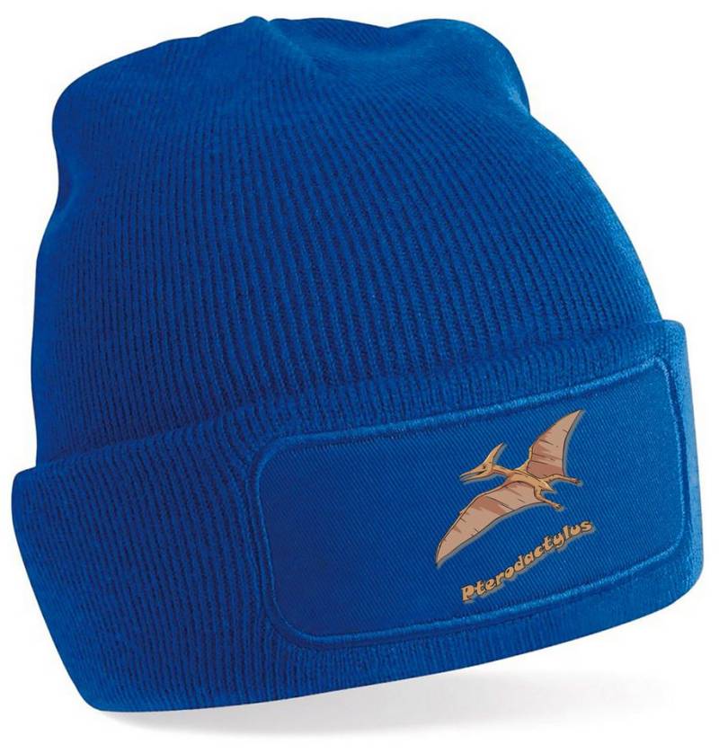 MyDesign24 Strickmütze für kalte Tage - Beanie mit Umschlag und Flugsaurier Print Coole Dino Mütze Wintermütze i55 von MyDesign24
