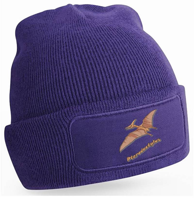 MyDesign24 Strickmütze für kalte Tage - Beanie mit Umschlag und Flugsaurier Print Coole Dino Mütze Wintermütze i55 von MyDesign24