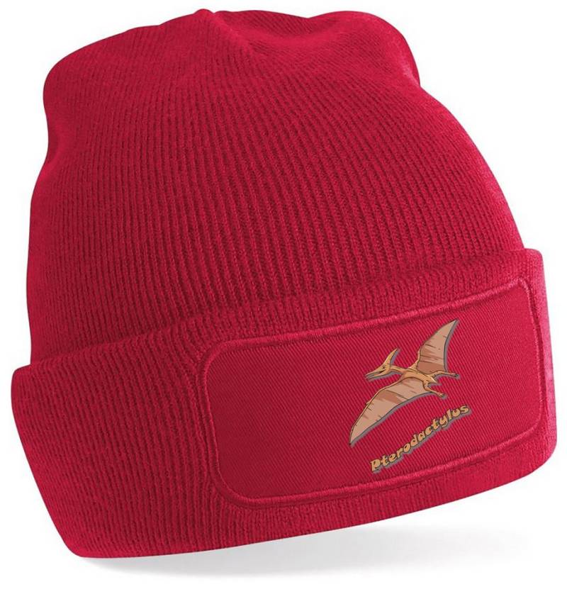 MyDesign24 Strickmütze für kalte Tage - Beanie mit Umschlag und Flugsaurier Print Coole Dino Mütze Wintermütze i55 von MyDesign24