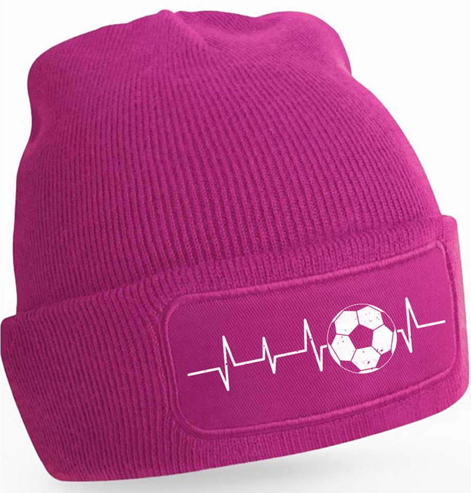 MyDesign24 Strickmütze für kalte Tage - Beanie mit Umschlag und Fussball Herzschlag Print Fußball Mütze Wintermütze für Männer, Frauen, Jungen und Mädchen i462 von MyDesign24