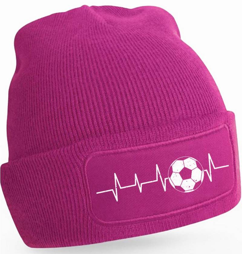 MyDesign24 Strickmütze für kalte Tage - Beanie mit Umschlag und Fussball Herzschlag Print Fußball Mütze Wintermütze für Männer, Frauen, Jungen und Mädchen i462 von MyDesign24