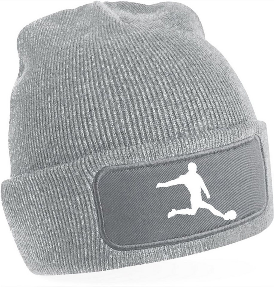 MyDesign24 Strickmütze für kalte Tage - Beanie mit Umschlag und Fussballer Silhouette Fußball Wintermütze für Männer, Frauen, Jungen und Mädchen i463 von MyDesign24