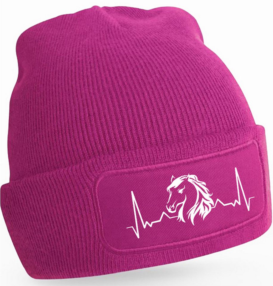 MyDesign24 Strickmütze für kalte Tage - Beanie mit Umschlag und Herzschlag Pferde Print Pferde Mütze Wintermütze für Männer, Frauen, Jungen und Mädchen i557 von MyDesign24
