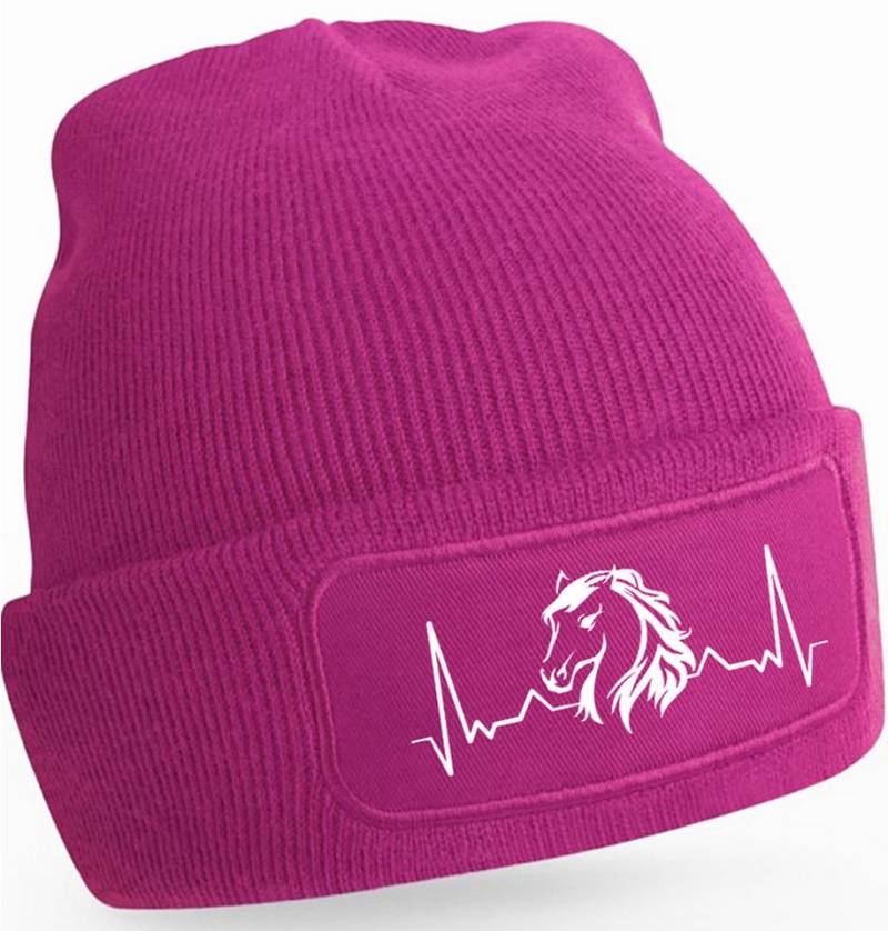 MyDesign24 Strickmütze für kalte Tage - Beanie mit Umschlag und Herzschlag Pferde Print Pferde Mütze Wintermütze für Männer, Frauen, Jungen und Mädchen i557 von MyDesign24