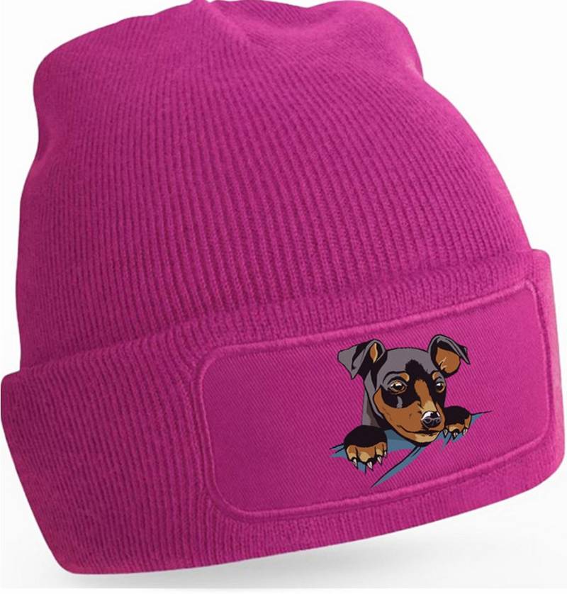 MyDesign24 Strickmütze für kalte Tage - Beanie mit Umschlag und Hunde Print Hunde Mütze Wintermütze für Männer, Frauen, Jungen und Mädchen i227 von MyDesign24